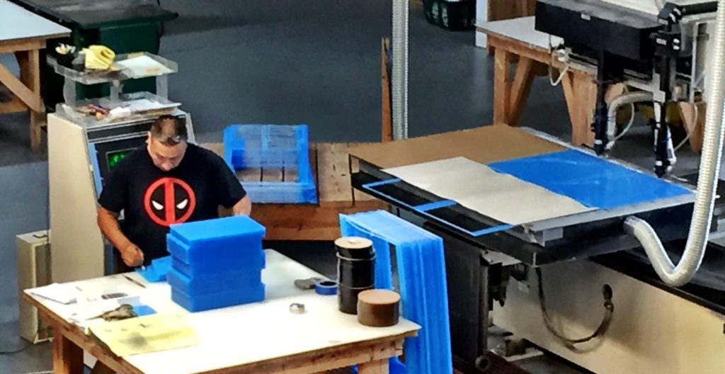 Plastics, acrylic mirrors and other materials are produced in our warehouse to fulfill customer orders.